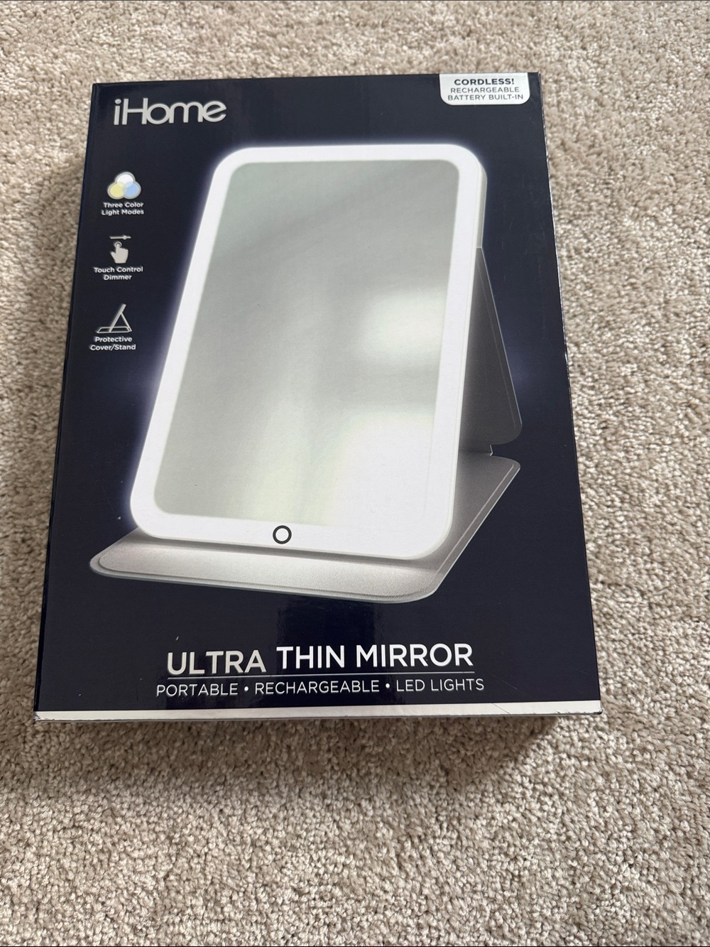 iHome Ultra Thin LED Mirror - White & Silver